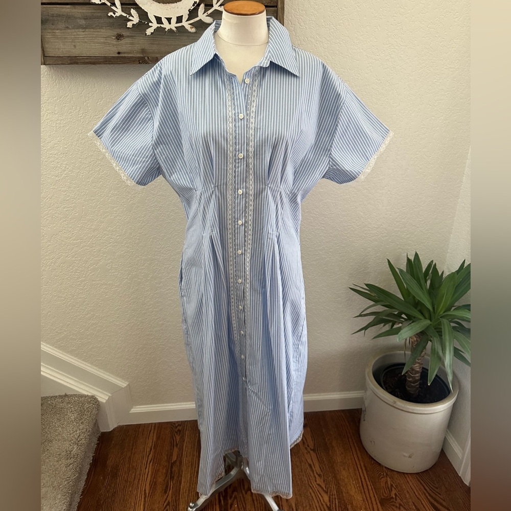 J. Crew Light Blue Striped Button-Front Women’s Shirt Dress size 14 NWT